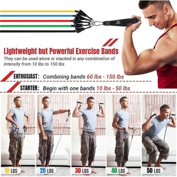 Resistance Bands Set with Handles, Exercise Bands Workout Bands Fitness Bands - Picture 4 of 7